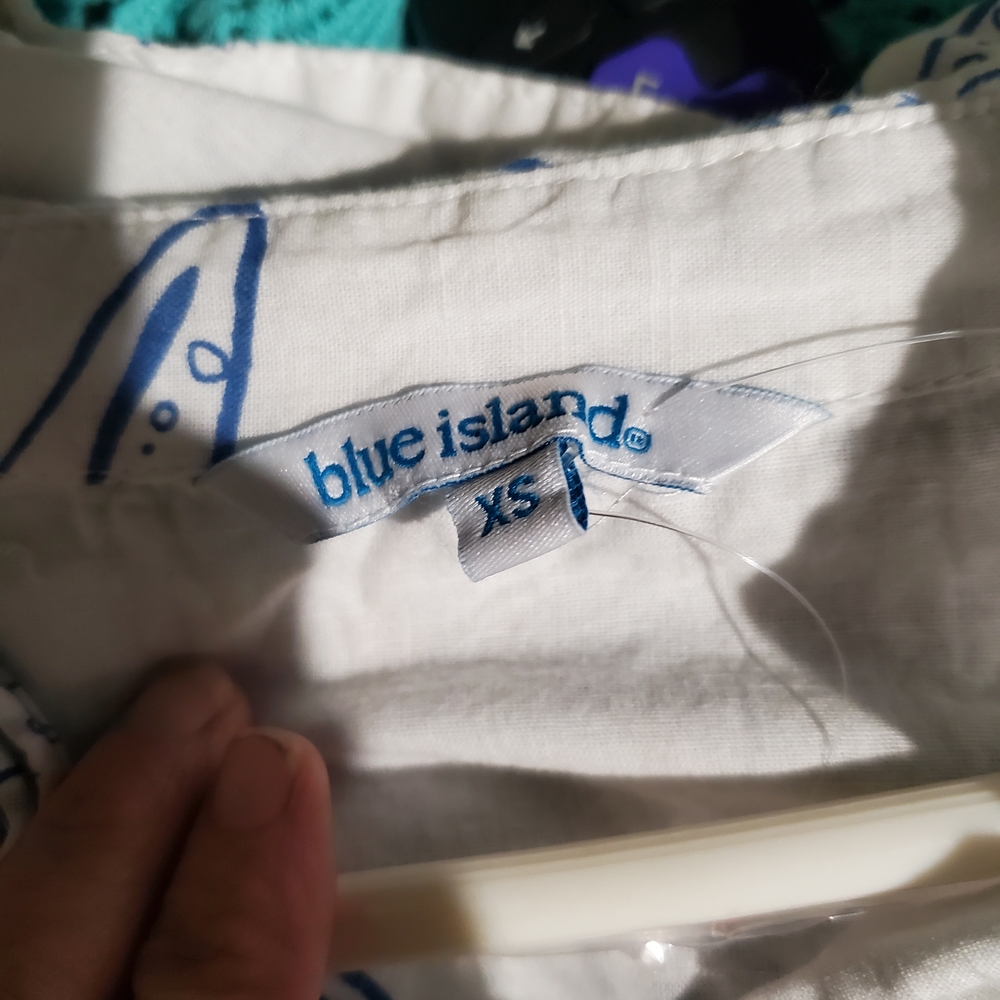 Blue Island White Shirt with Blue Accents